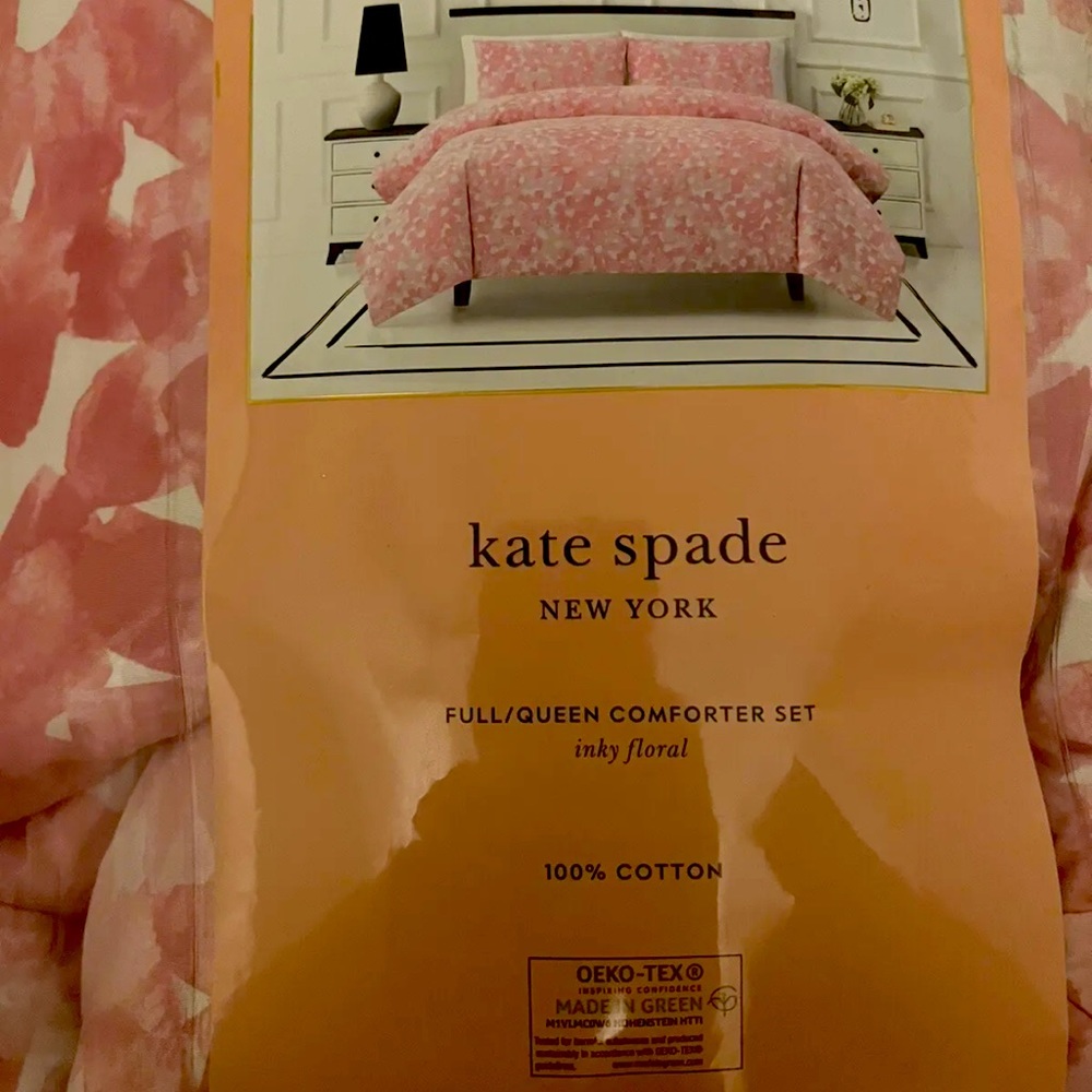 Kate Spade Inky PINK Floral Cute FULL QUEEN Size 3pc Cotton Comforter Set  NEW